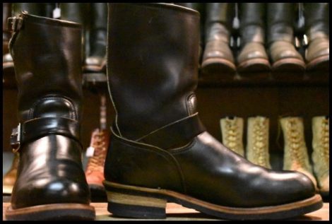 【8.5D 箱付 良品 PT91刺繍】レッドウィング 2268 エンジニア 黒 ブラッククローム スチールトゥ プルオン ブーツ redwing HOPESMORE