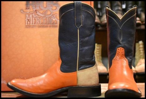 【9.5C 箱付 良品】Rios of Mercedes リオスオブメルセデス ローパーブーツ キッドスキン×カーフ ネイビー オレンジ ウエスタン HOPESMORE