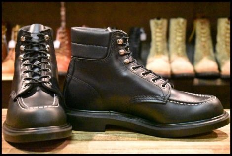 【8.5E 箱付 美品 23年】レッドウィング 8133 スーパーソール 黒 ブラッククローム モックトゥ 編み上げ ブーツ redwing HOPESMORE