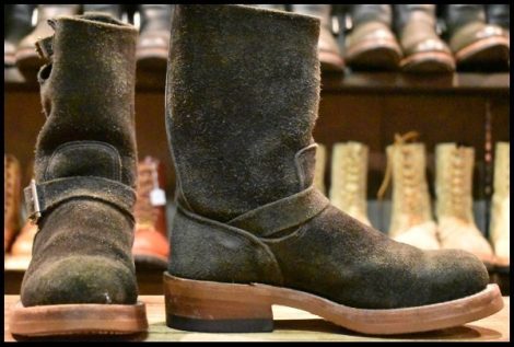 【7D 良品 BEAMS別注 PT99プリント 03年 カスタム】レッドウィング 8274 黒スエード エンジニア ラフアウト ブーツ redwing HOPESMORE