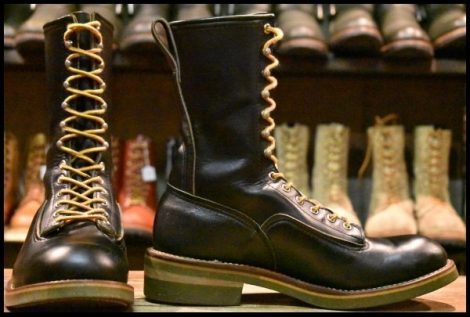 【8E 良品 旧羽タグ 94年】レッドウィング 919 ロガー 黒 ブラッククローム 編み上げ 緑ソール ロング ブーツ redwing 2210 2218 HOPESMORE