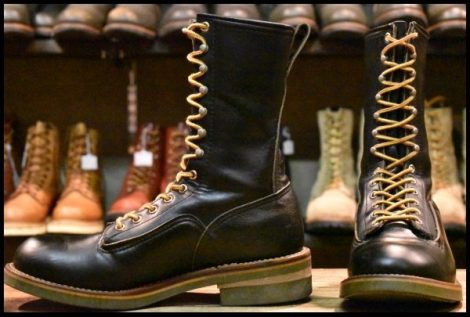 【8E 良品 旧羽タグ 94年】レッドウィング 919 ロガー 黒 ブラッククローム 編み上げ 緑ソール ロング ブーツ redwing 2210 2218 HOPESMORE