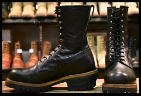 【7.5D 良品 07年】レッドウィング 2218 ロガー 黒 ブラッククローム レースアップ ロング ブーツ redwing HOPESMORE
