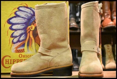 【5.5M 箱付 DEAD PT83 Cマーク 黒タグ】Chippewa チペワ 90863L スエード エンジニア ベージュ ラフアウト ブーツ 8268 HOPESMORE