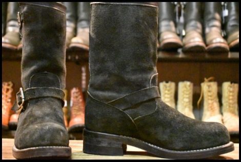 【8E 良品 黒タグ】Chippewa チペワ 91069 黒スエード エンジニア ブラック ラフアウト スチールトゥ 11インチハイト ブーツ HOPESMORE