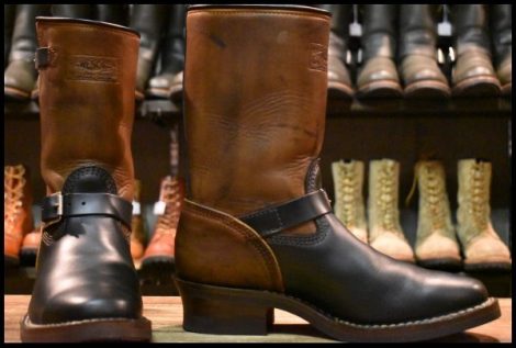 【9.5E 箱付 美品 15年】WESCO ウエスコ ナローボス 7710 ホースハイド エンジニア ブラック×ブラウン ツートン ブーツ BOSS HOPESMORE