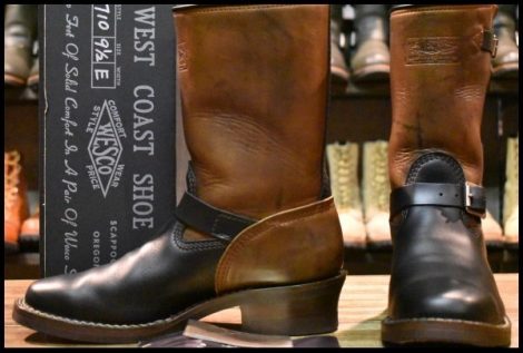 【9.5E 箱付 美品 15年】WESCO ウエスコ ナローボス 7710 ホースハイド エンジニア ブラック×ブラウン ツートン ブーツ BOSS HOPESMORE
