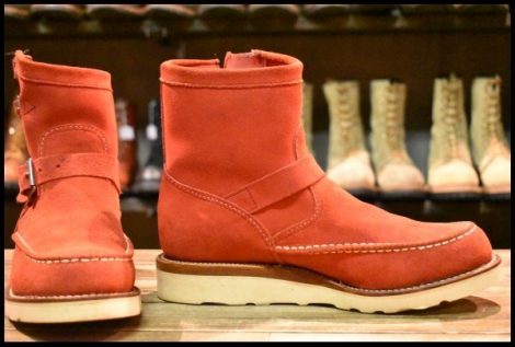 【8E 美品 白タグ 97年】Chippewa チペワ 90343 ショートモックエンジニア レッド スエード 赤 ラフアウト プルオン ブーツ HOPESMORE