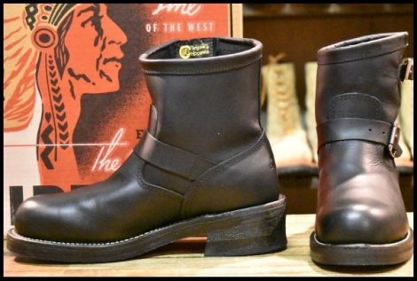 【7E 箱付 美品 黒タグ】Chippewa チペワ 1901M58 ショートエンジニア ブラック 黒 スチールトゥ ビブラム ブーツ HOPESMORE