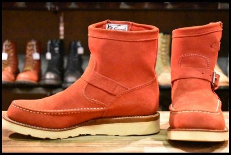 【8E 美品 白タグ 97年】Chippewa チペワ 90343 ショートモックエンジニア レッド スエード 赤 ラフアウト プルオン ブーツ HOPESMORE