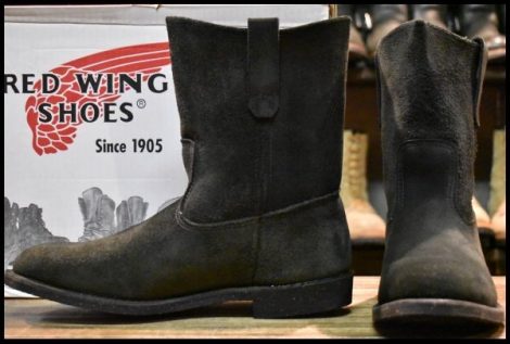 【9.5D 箱付 未使用 08年】レッドウィング 8186 黒スエード ペコス ブラック ラフアウト プルオン ブーツ redwing pecos HOPESMORE