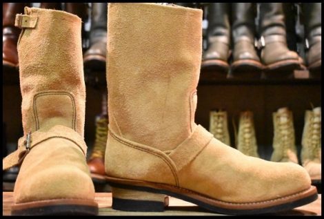 【9.5D 美品 18年】レッドウィング 9269 エンジニア タン ブルハイド ラフアウト スチールトゥ ベージュ ブーツ redwing HOPESMORE