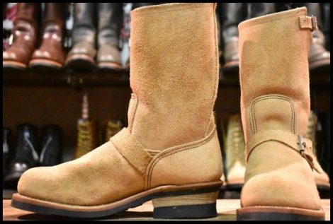 【7.5D 美品 18年】レッドウィング 9269 エンジニア タン ブルハイド ラフアウト スチールトゥ ベージュ ブーツ redwing HOPESMORE