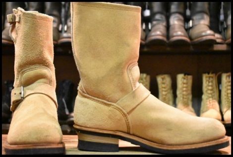 【9D 箱付 良品 PT91刺繍 98年】レッドウィング 8268 スエード エンジニア タン ラフアウト ベージュ プルオン ブーツ redwing HOPESMORE