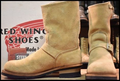 【9D 箱付 良品 PT91刺繍 98年】レッドウィング 8268 スエード エンジニア タン ラフアウト ベージュ プルオン ブーツ redwing HOPESMORE