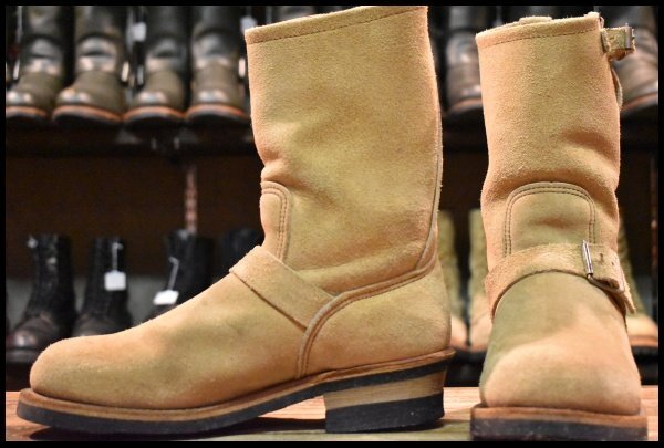 【8D 良品 PT91刺繍 98年】レッドウィング 8268 スエード エンジニア タン ラフアウト スチールトゥ ベージュ ブーツ redwing HOPESMORE