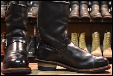 【10D 箱付 良品 PT99刺繍】レッドウィング 2268 エンジニア 黒 ブラッククローム スチールトゥ プルオン ブーツ redwing HOPESMORE