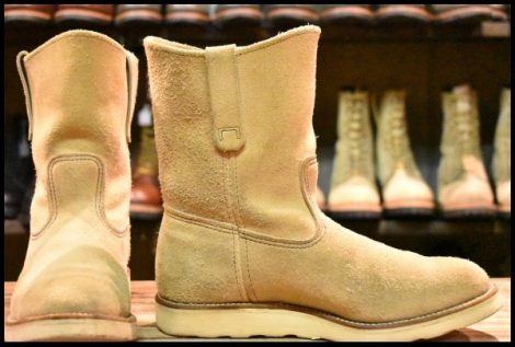 【8E 良品 羽タグ 96年】レッドウィング 8168 スエード ペコス タン ラフアウト ベージュ クッションソール ブーツ redwing HOPESMORE