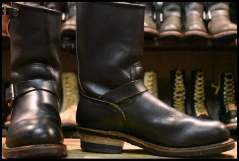 【9D 良品 PT99刺繍】レッドウィング 2268 エンジニア 黒 ブラッククローム スチールトゥ プルオン ブーツ redwing HOPESMORE
