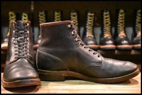 【10D 良品 縄タグ 40’S50’S】Chippewa チペワ 編み上げブーツ ブラック 黒 ビンテージ レザーソール レースアップ HOPESMORE
