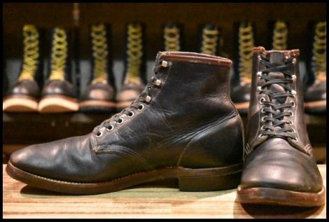 【10D 良品 縄タグ 40’S50’S】Chippewa チペワ 編み上げブーツ ブラック 黒 ビンテージ レザーソール レースアップ HOPESMORE