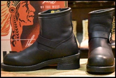 【8E 箱付 美品 黒タグ】Chippewa チペワ 1901M58 ショートエンジニア ブラック 黒 スチールトゥ ビブラム ブーツ HOPESMORE