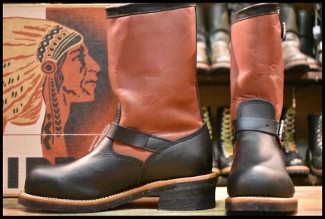 【8.5E 未使用 黒タグ】Chippewa チペワ 1901M59 エンジニア 黒 ブラック×レッド ツートン スチールトゥ ビブラム700 ブーツ HOPESMORE