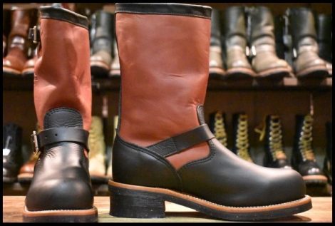 【8.5E 未使用 黒タグ】Chippewa チペワ 1901M59 エンジニア 黒 ブラック×レッド ツートン スチールトゥ ビブラム700 ブーツ HOPESMORE