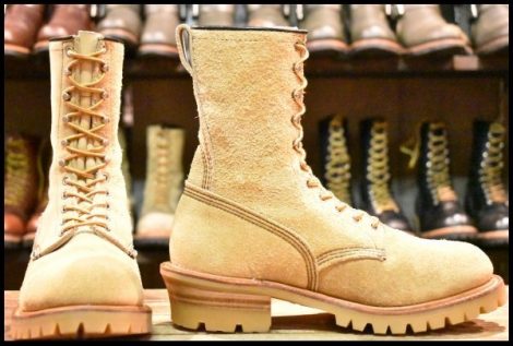 【7.5D 良品 PT91刺繍 98年 カスタム】レッドウィング 8218 スエード ロガー タンラフアウト ベージュ ロング ブーツ redwing HOPESMORE