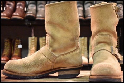 【8.5D 良品 PT99プリント 03年 ベルト位置低い】レッドウィング 8268 スエード エンジニア タン ラフアウト ブーツ redwing HOPESMORE