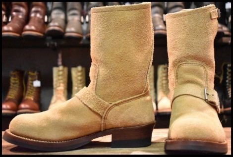 【8.5D 良品 PT91刺繍 カスタム】レッドウィング 8268 スエード エンジニア タン ラフアウト スチールトゥ ブーツ redwing HOPESMORE