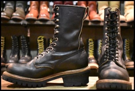 【7.5D 良品 旧羽タグ 92年11月刻印】レッドウィング 699 ロガー 黒 ブラッククローム ロング レースアップ ブーツ redwing HOPESMORE