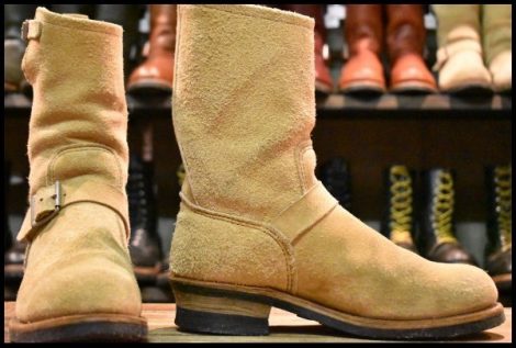 【8D 良品 PT91刺繍】レッドウィング 8268 スエード エンジニア タン ラフアウト スチールトゥ ベージュ ブーツ redwing HOPESMORE