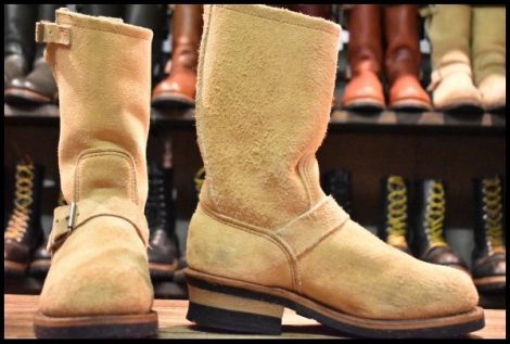 【5D 良品 PT91刺繍】レッドウィング 8268 スエード エンジニア タン ラフアウト スチールトゥ ベージュ ブーツ redwing HOPESMORE