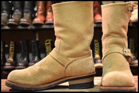 【8D 良品 PT91刺繍】レッドウィング 8268 スエード エンジニア タン ラフアウト スチールトゥ ベージュ ブーツ redwing HOPESMORE