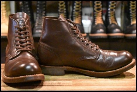 【7.5D 良品 羽タグ 98年】レッドウィング 8161 茶 ガラスレザー コレクテッドグレイン プレーントゥ 編み上げ ブーツ redwing HOPESMORE