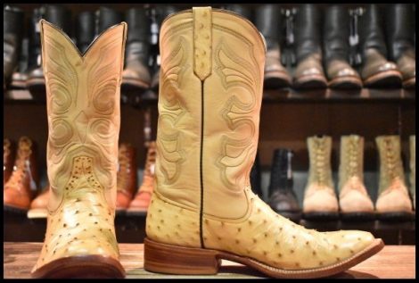 【9C 良品】Rios of Mercedes リオスオブメルセデス 9806J ローパーブーツ オーストリッチ プルオン ベージュ ブーツ HOPESMORE