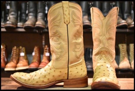 【9C 良品】Rios of Mercedes リオスオブメルセデス 9806J ローパーブーツ オーストリッチ プルオン ベージュ ブーツ HOPESMORE