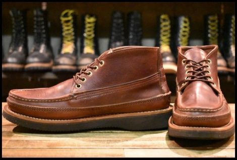 【7.5E 良品】RUSSELLMOCCASIN ラッセルモカシン スポーティングクレーチャッカ ダブルモカシン ダブルバンプ ブラウン ブーツ HOPESMORE