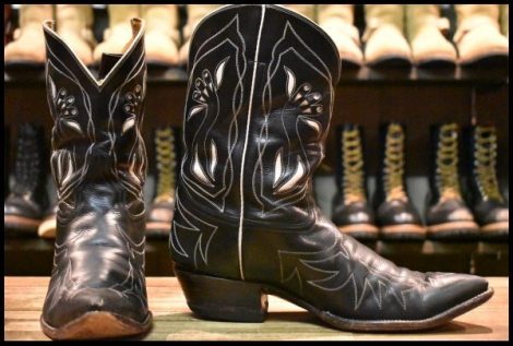 【7? 良品】ROCKETBUSTER BOOTS ウエスタンブーツ ブラック 黒 プルオン ローパー ビンテージ リオス ルケーシー HOPESMORE