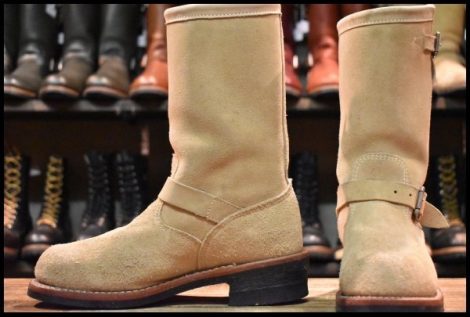 【7.5E 良品 黒タグ】Chippewa チペワ サンドスエード エンジニア 91071 スチールトゥ ベージュ 茶 ラフアウト ブーツ HOPESMORE