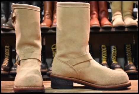 【7.5E 良品 黒タグ】Chippewa チペワ サンドスエード エンジニア 91071 スチールトゥ ベージュ 茶 ラフアウト ブーツ HOPESMORE