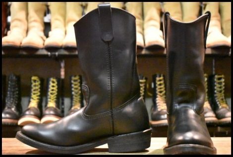 【8E 良品 07年】レッドウィング 8155 ペコス 黒 ブラッククローム プルオン ブーツ redwing pecos HOPESMORE