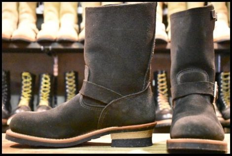 【9D 良品 10年】レッドウィング 8274 黒スエード エンジニア ブラック ラフアウト スチールトゥ プルオン ブーツ redwing HOPESMORE