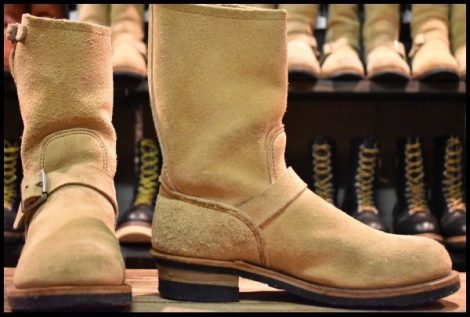 【9D 箱付 良品 PT91刺繍 98年】レッドウィング 8268 スエード エンジニア タン ラフアウト ベージュ プルオン ブーツ redwing HOPESMORE