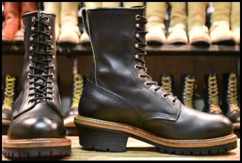 【9D 良品 Y’s別注 PT99刺繍EH 02年】レッドウィング 2218 ロガー 黒 ブラッククローム 編み上げ ロング ブーツ redwing HOPESMORE