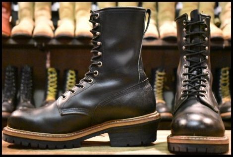 【9D 良品 Y’s別注 PT99刺繍EH 02年】レッドウィング 2218 ロガー 黒 ブラッククローム 編み上げ ロング ブーツ redwing HOPESMORE