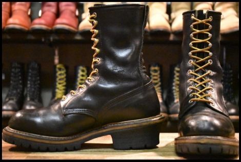 【8D 良品 PT99刺繍EH】レッドウィング 2218 ロガー 黒 ブラッククローム 編み上げ レースアップ ロング ブーツ redwing HOPESMORE