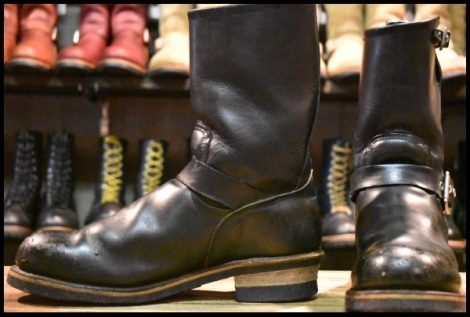 【9D?9.5D? 良品 PT99刺繍】レッドウィング 2268 エンジニア 黒 ブラッククローム スチールトゥ プルオン ブーツ redwing HOPESMORE
