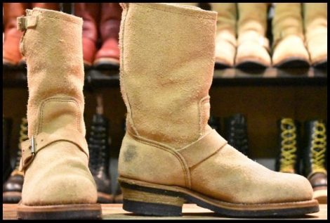 【5.5D 良品 PT91刺繍】レッドウィング 8268 スエード エンジニア タン ラフアウト スチールトゥ ベージュ ブーツ redwing HOPESMORE